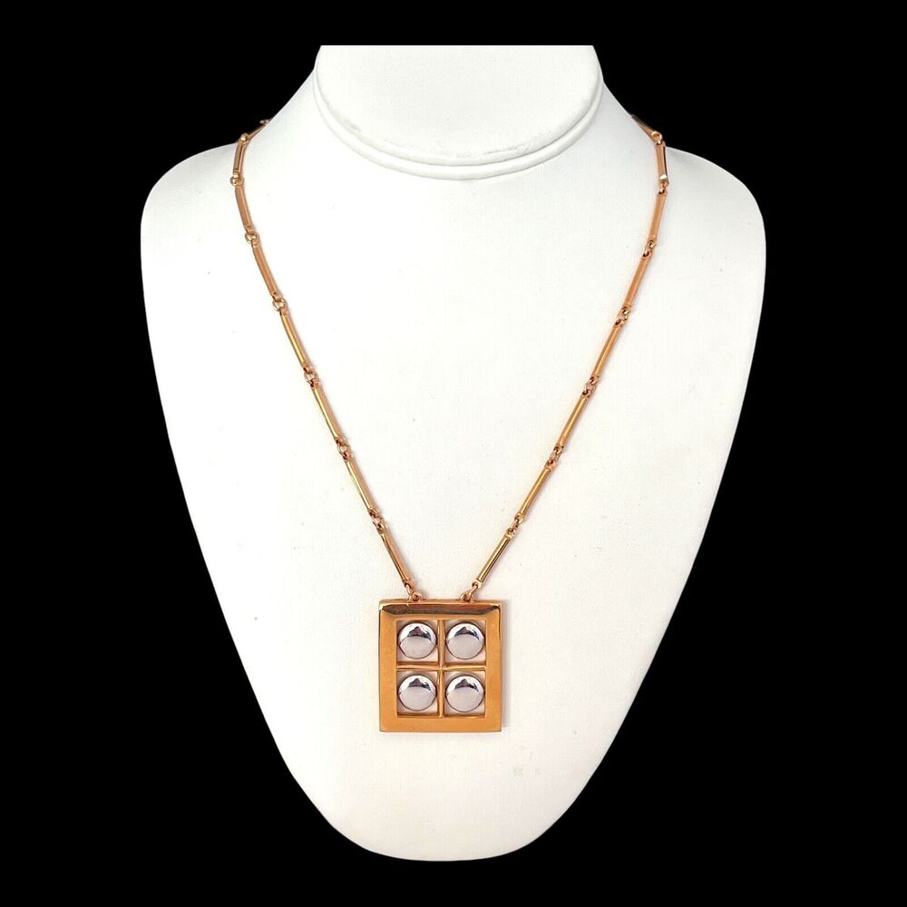 Vintage 1970s Necklace Signed Artistry Geometric Design Gold & Silver Tone - 8V